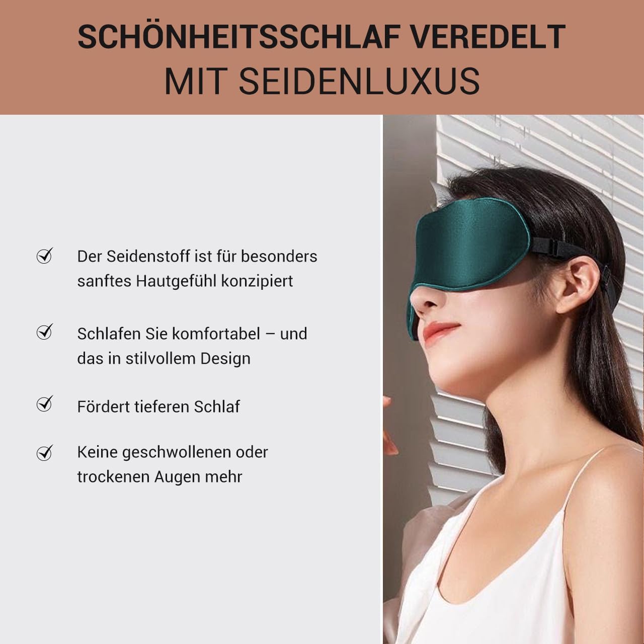 Schlafmaske aus 100 % Bio-Seide zum Schlafen mit Reisetasche, beidseitig aus 19-Momme-Seide, verstellbare Augenmaske, Schlafmaske für Damen und Herren, Schwarzgrün – Bild 5