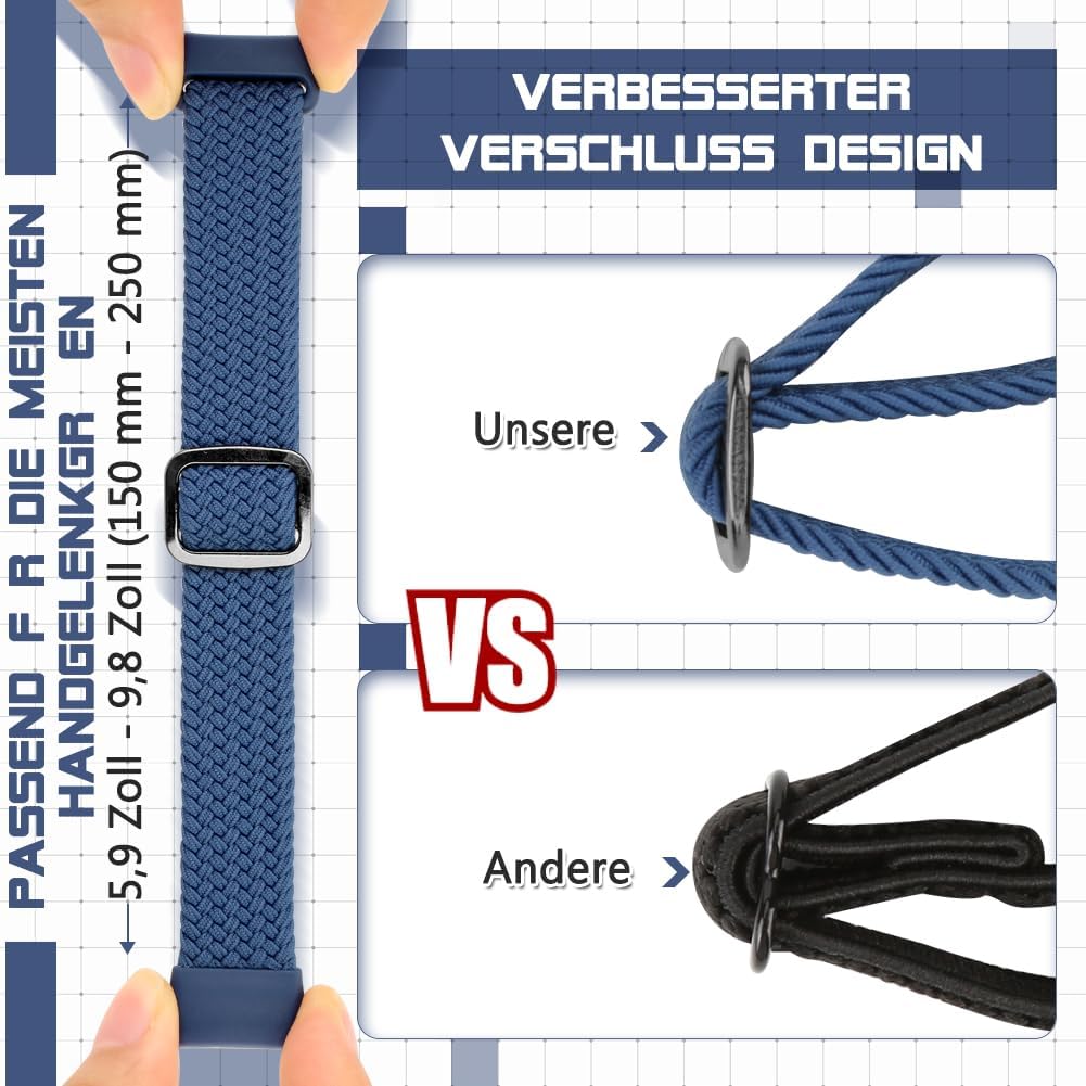Elastisches geflochtenes Armband, nur kompatibel mit Fitbit Charge 6/Fitbit Charge 5, verstellbare Solo-Schlaufe, dehnbares Ersatzarmband aus Nylongewebe für Fitbit Charge 6/Charge 5 Damen Herren – Bild 3