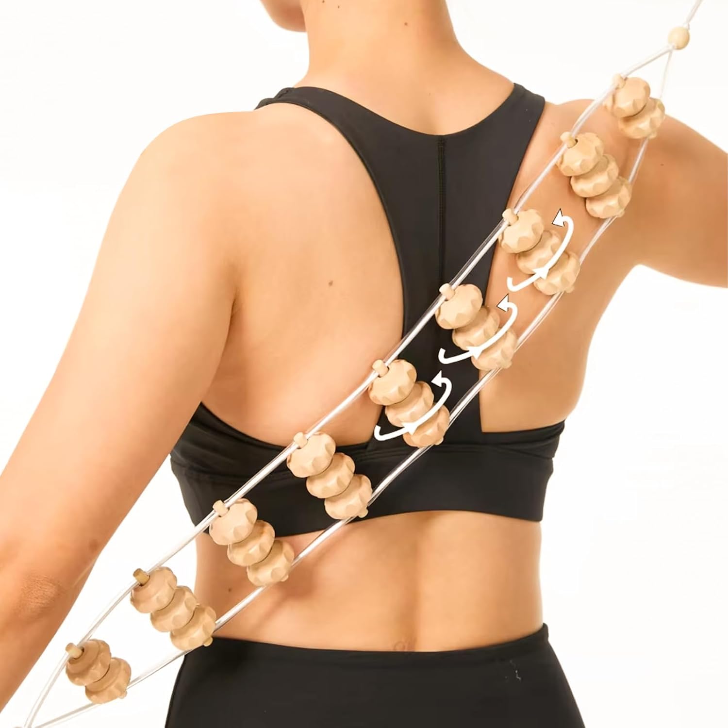 Rückenmassage, Massagerolle Rücken mit Griff, Massagerolle Holz, Faszienrolle Holz für Nacken, Beine, Rücken, Körper (110 x 7,5 cm)