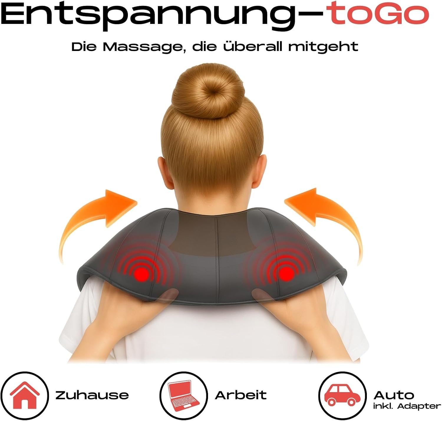 Shiatsu-Massagegeräte mit HeatFlow-Wärmefunktion für Nacken, Schulter und Rücken, zu Hause und auf Reisen mit Autoadapter – Bild 6