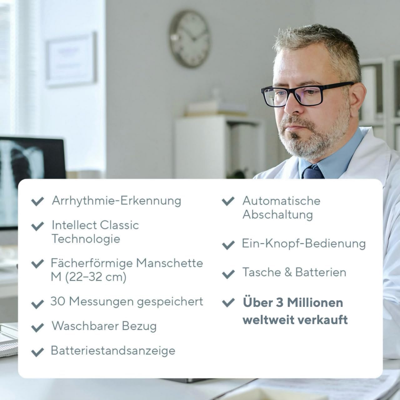 B.Well Swiss Automatisches Oberarm-Blutdruckmessgerät PRO-35, klinisch validierter Blutdruckmesser Arrhythmie- und Vorhofflimmern-Erkennung und 30 Speicherplätze, Inkl. waschbare Manschette, Größe M – Bild 7