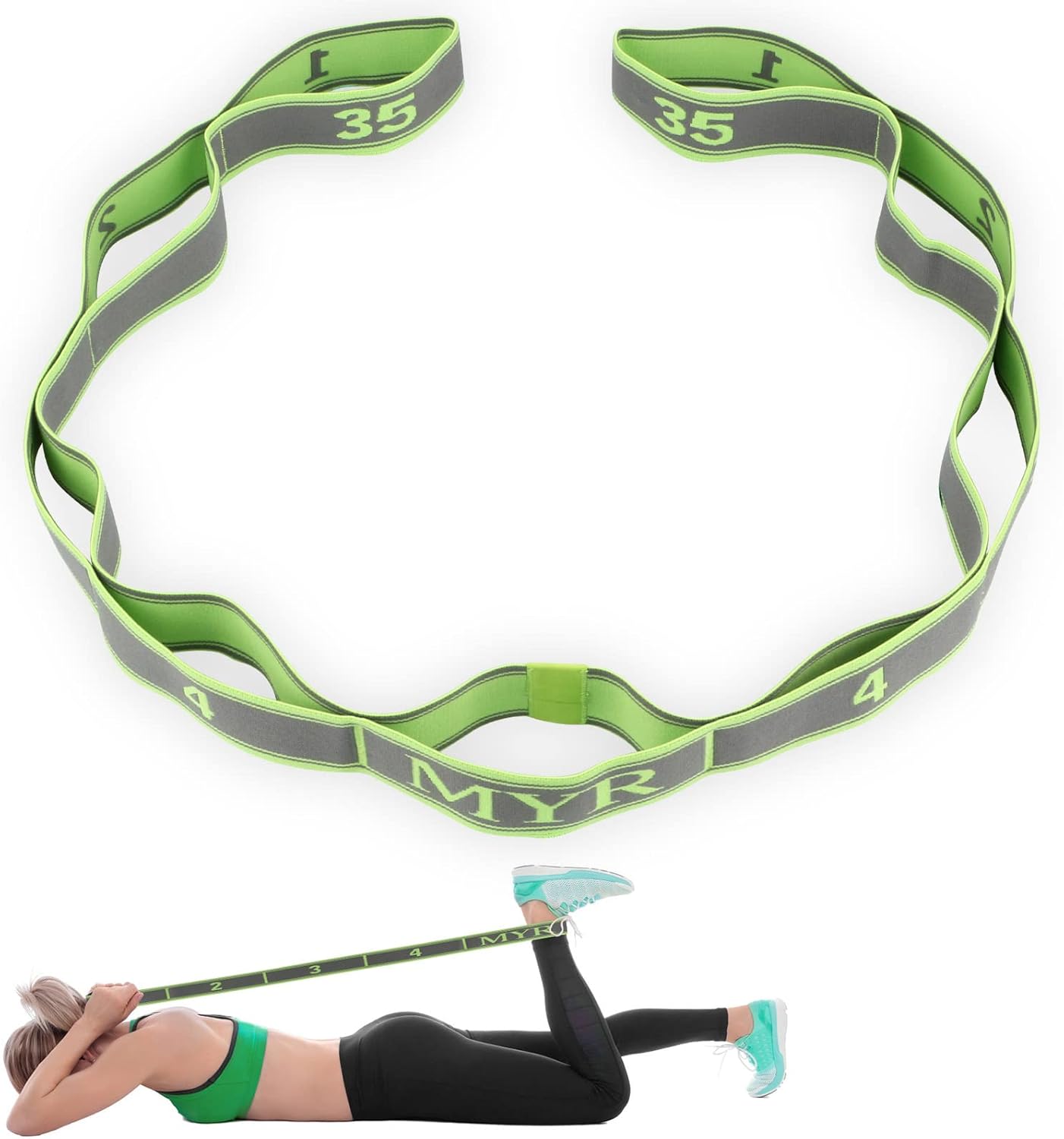 CLOPAE Yoga-Stretchband, Fitnessbänder, Yoga-Stretchgurt mit 9 Schlaufen, hochelastisches Gymnastikband, Upgrade Extend Yoga-Stretchgurt, effektives Dehnen