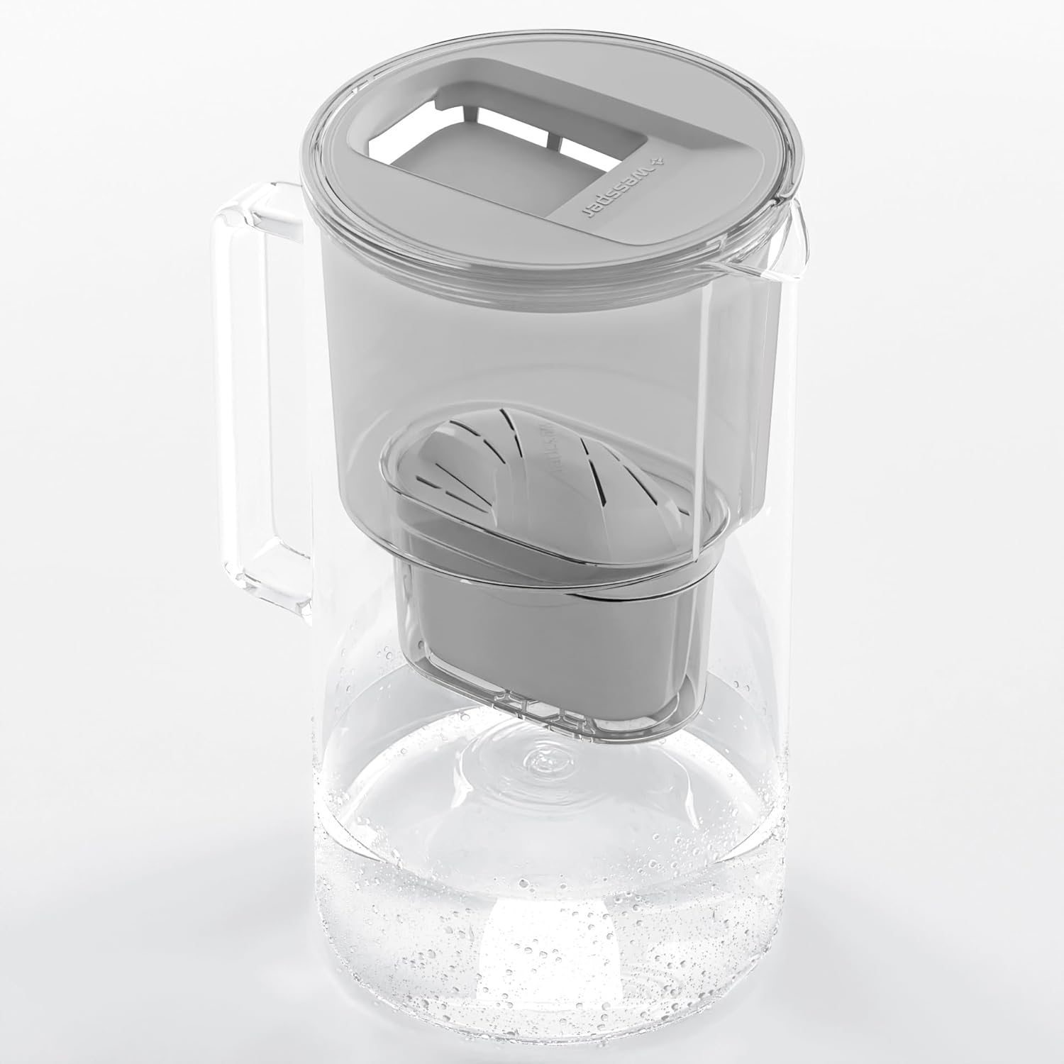 Wessper Wasserfilterkanne aus Glas, 3 l, kompatibel mit Brita Maxtra, inklusive 1 Wasserfilterkartusche, reduziert Kalk und Chlor, grau – Bild 2