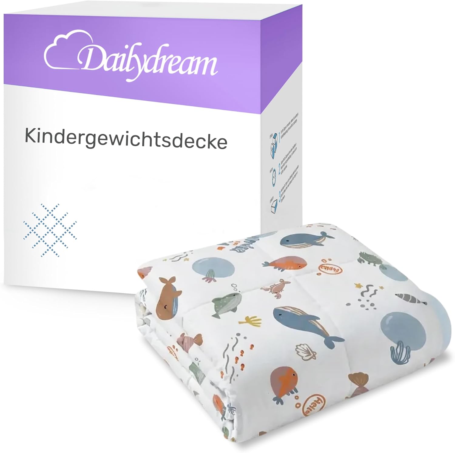 Dailydream Gewichtsdecke für Kinder, 104 x 150 cm, 3,2 kg, Ozean-Motiv, 100 % Baumwolle mit Glasperlenfüllung, schwere Decke zum Schlafen, Gewichtsdecke, Therapiedecke, Körpergewicht 35–55 kg
