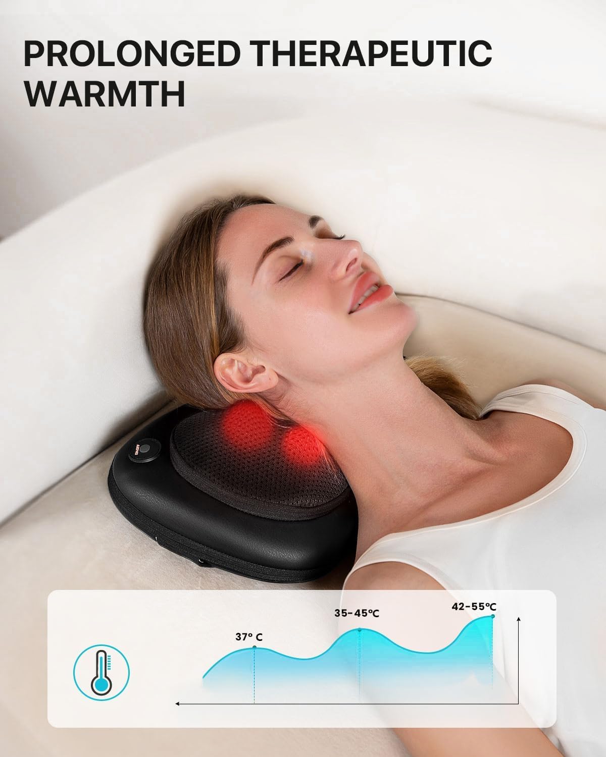 ALLJOY Massagekissen mit Wärmefunktion, Shiatsu-Massagegerät für Nacken, Schulter, Rücken, Rückenmassagegerät mit 3D-rotierenden Massageköpfen, PU-Leder, Geschenk für Männer, Frauen – Bild 3