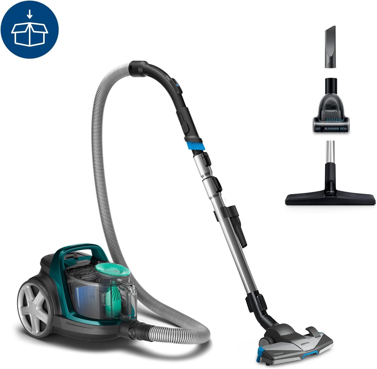 Philips FC9555/09 PowerPro Active beutelloser Staubsauger (900 W, 1,5 L Staubvolumen, inkl. Mini-Turbo-Saugbürste, Hartbodendüse) – Bild 3