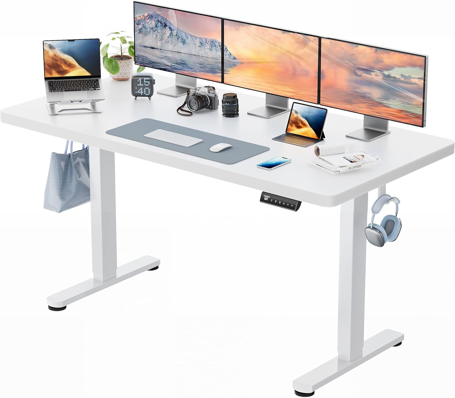 HUANUO Höhenverstellbarer Schreibtisch 160 x 80 cm, 25 mm ganze Tischplatte mit bürstenlosem Motor, ergonomischer Stehsitztisch, Stehpult, einfache Montage, elektrischer Stehpult für das Home Office