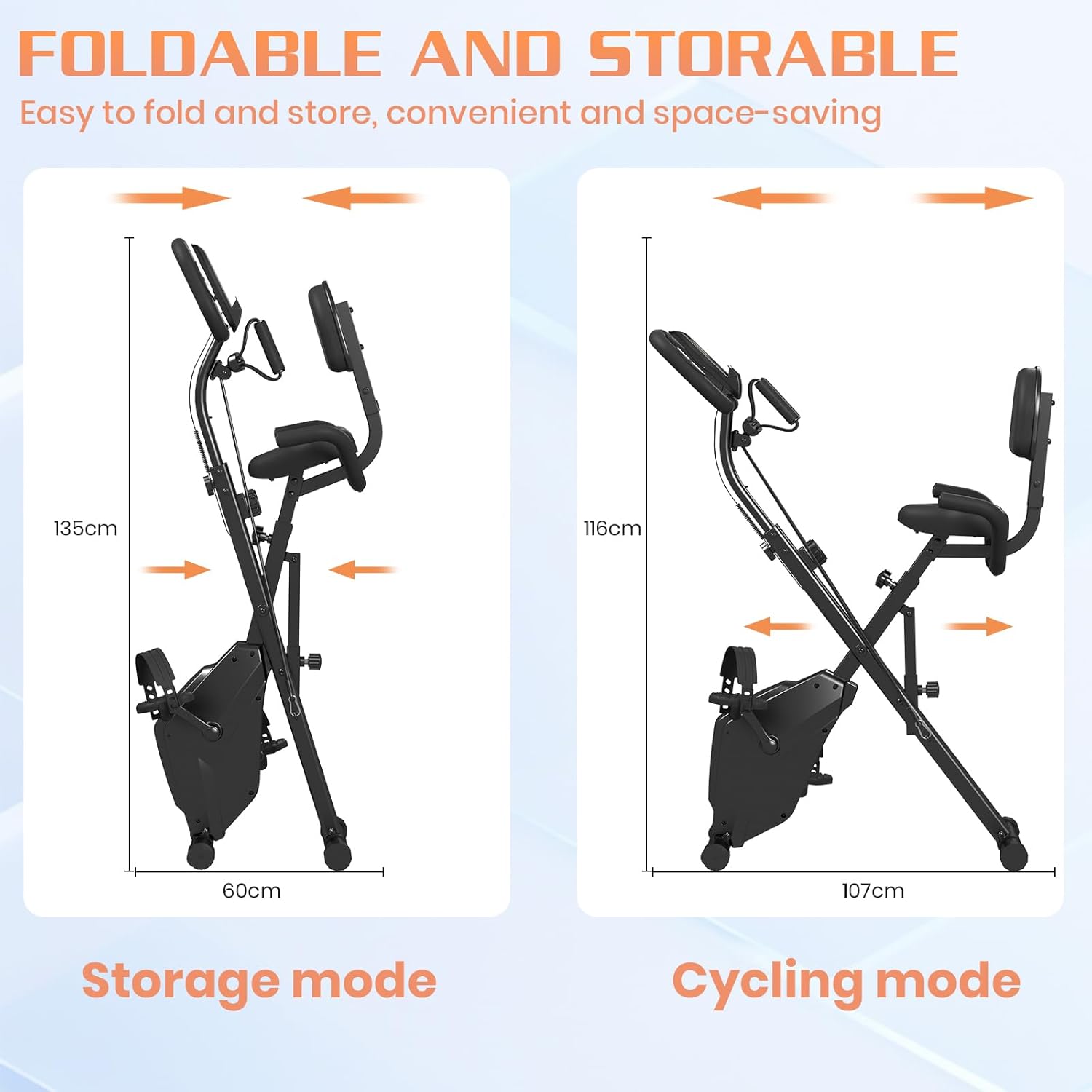 Dskeuzeew Heimtrainer Fahrrad klappbar für Zuhause 4-in-1 faltbares Ergometer Heimtrainer 150 kg Tragkraft mit einstellbarem Magnetwiderstand und LCD-Display Fitnessfahrrad mit Handpulssensoren – Bild 4