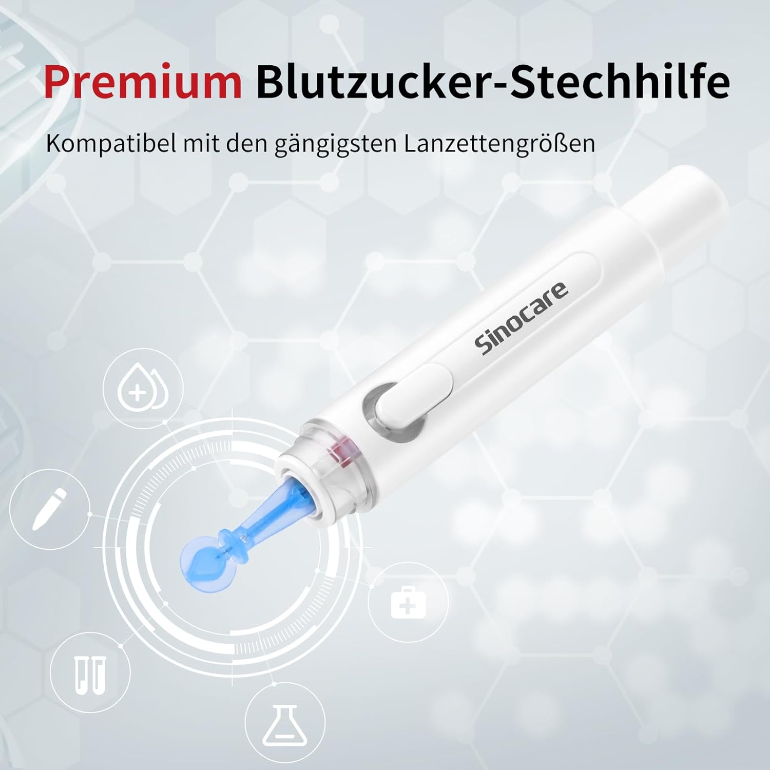 Sinocare Stechhilfe für universelle Tänze, präzise und schmerzfreie Blutzuckermessung, tiefenverstellbar – Bild 2