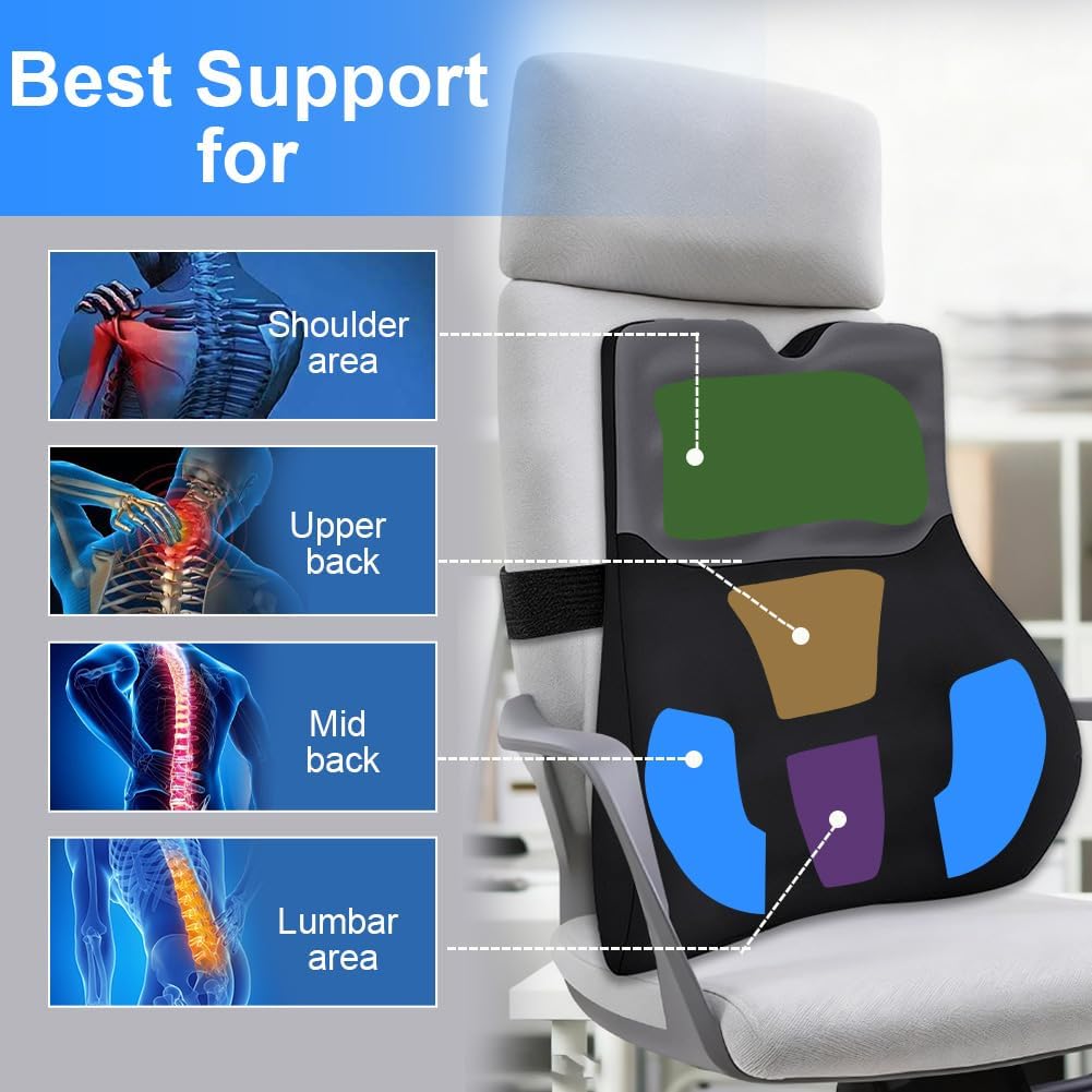 Rückenkissen aus Memory-Schaum, ergonomisches Rückenkissen aus Memory-Schaum, Lendenkissen für Bürostuhl, Autositz und Schreibtischstuhl mit hautfreundlichem Bezug und verstellbaren Trägern – Bild 3