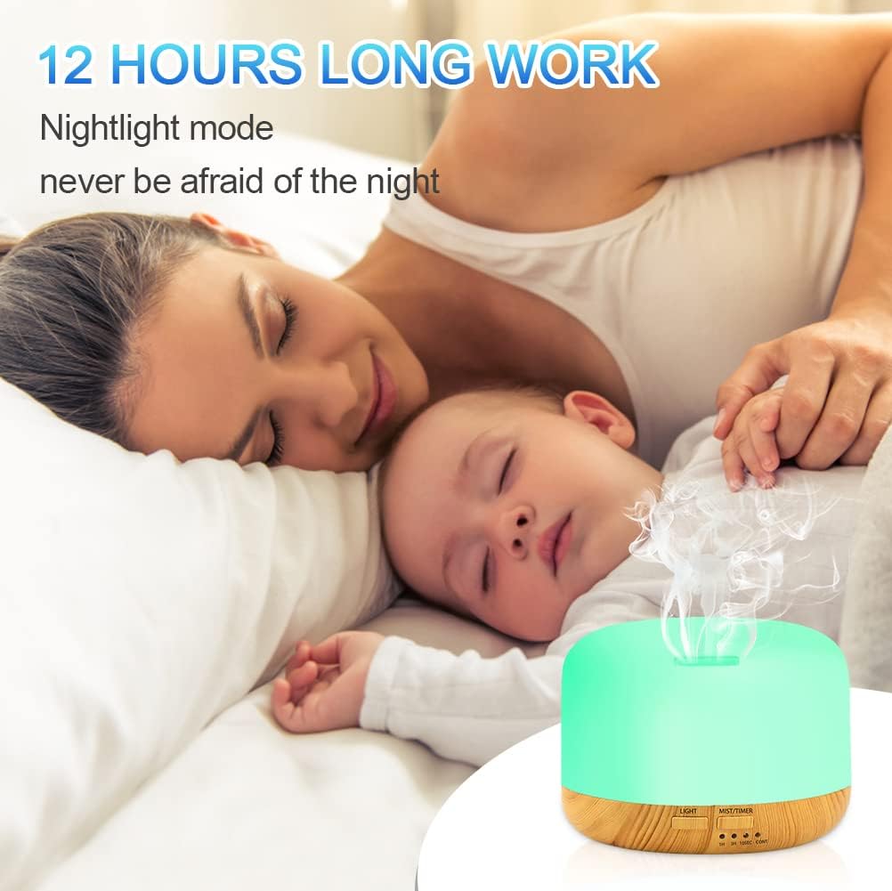 LOMUG Aromadiffusor, 450 ml, Luftbefeuchter, Ultraschall-Luftbefeuchter, Aromatherapie-Diffusor, LED mit 7 Farben, elektrischer Ölbrenner, automatische Abschaltung für Zuhause, Schlafzimmer, Büro, Zimmer, Yoga, Spa – Bild 7