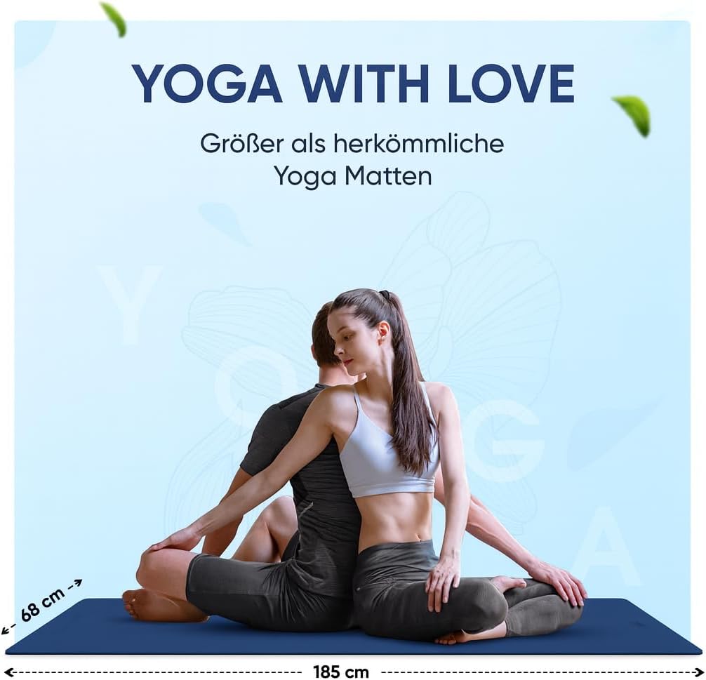 Premium Yogamatte Studio 185 x 68 x 0,4 cm (extra groß) inklusive Gurt aus Öko-PU und Naturkautschuk – rutschfeste Beschichtung, Gymnastik- & Pilatesmatte, 100 % nachhaltig, schadstofffrei – Bild 4