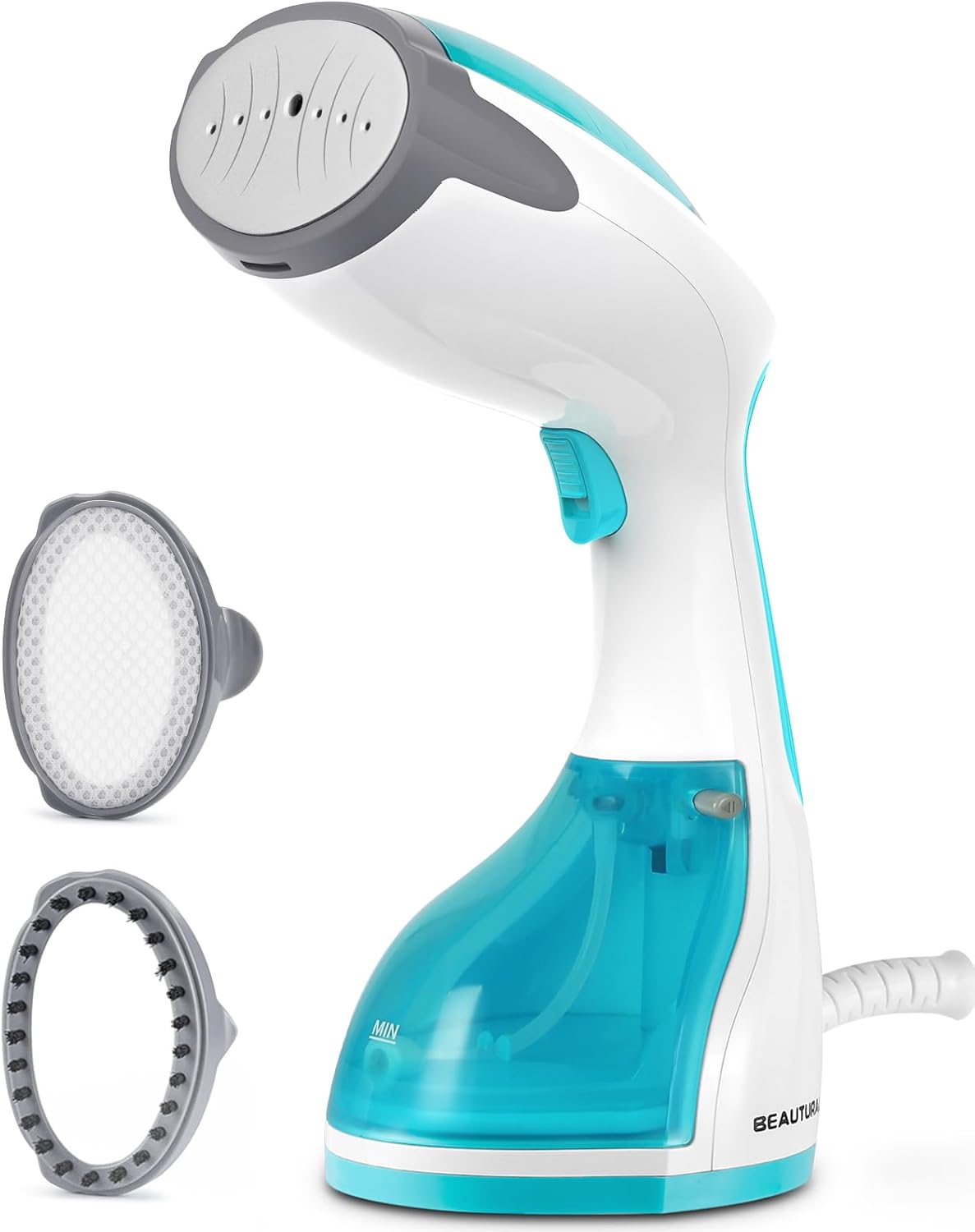 BEAUTURAL Dampfgarer, Dampfgarer, schnelles Aufheizen, 260 ml Wassertank, automatische Abschaltung, Faltenentferner für Kleidung, ideal für Zuhause, Büro, Reisen, Himmelblau