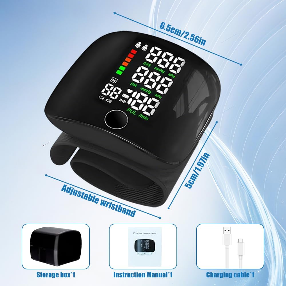 Handgelenk-Blutdruckmessgerät, deutsche Aussprache, Blutdruckmessgerät Handgelenk mit LCD-Bildschirm, automatisches Blutdruckmessgerät, 2 x 99 Speicherplätze, für Handgelenke 13,5–19,5 cm – Bild 7