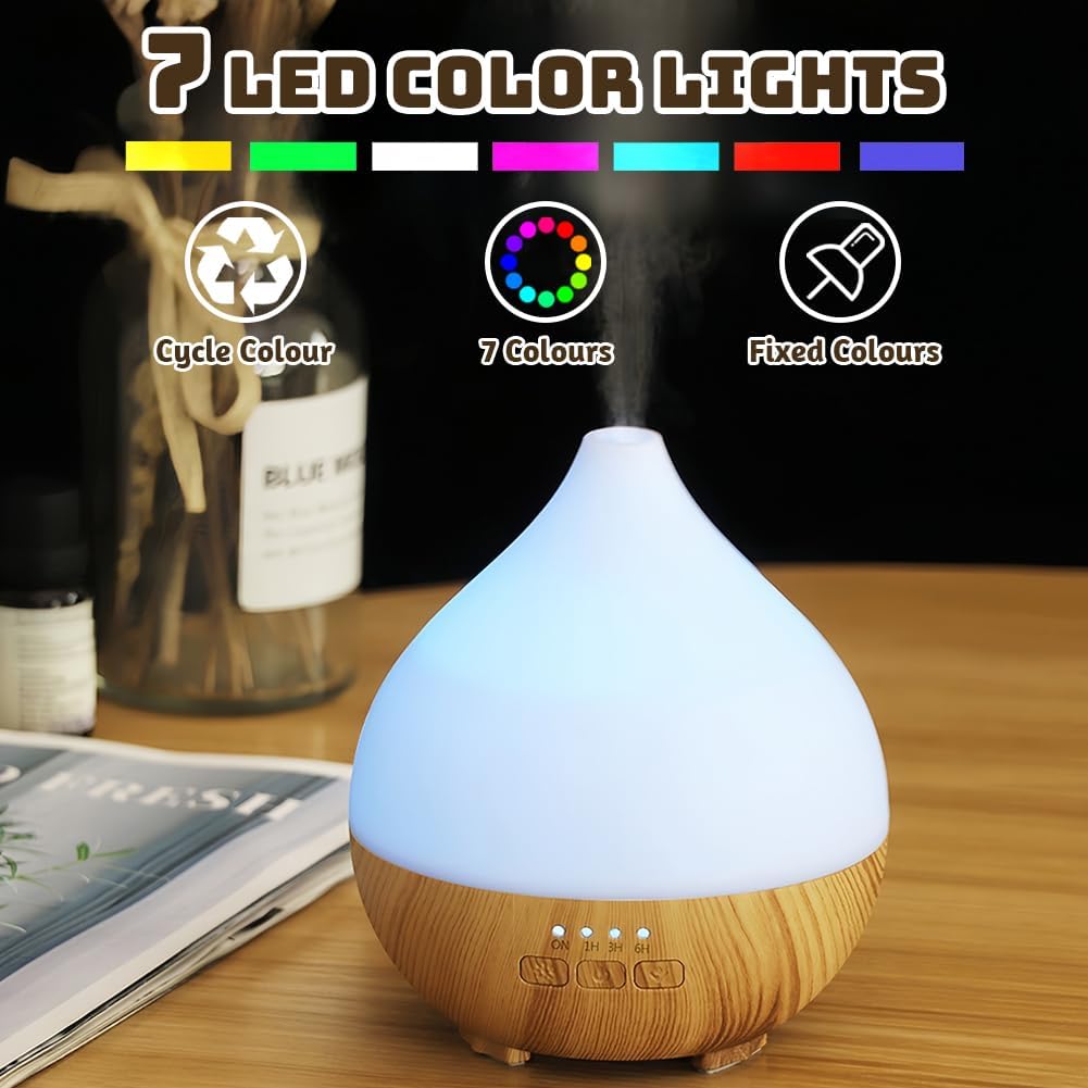 Flintronic Aroma-Diffusor, 100 ml, Ultraschall-Luftbefeuchter, Aromatherapie-Öl-Diffusor, Diffusor für ätherische Öle, Duftöl-Diffusor mit 7 farbigen LED-Lichtern und automatischer Abschaltfunktion – Bild 3