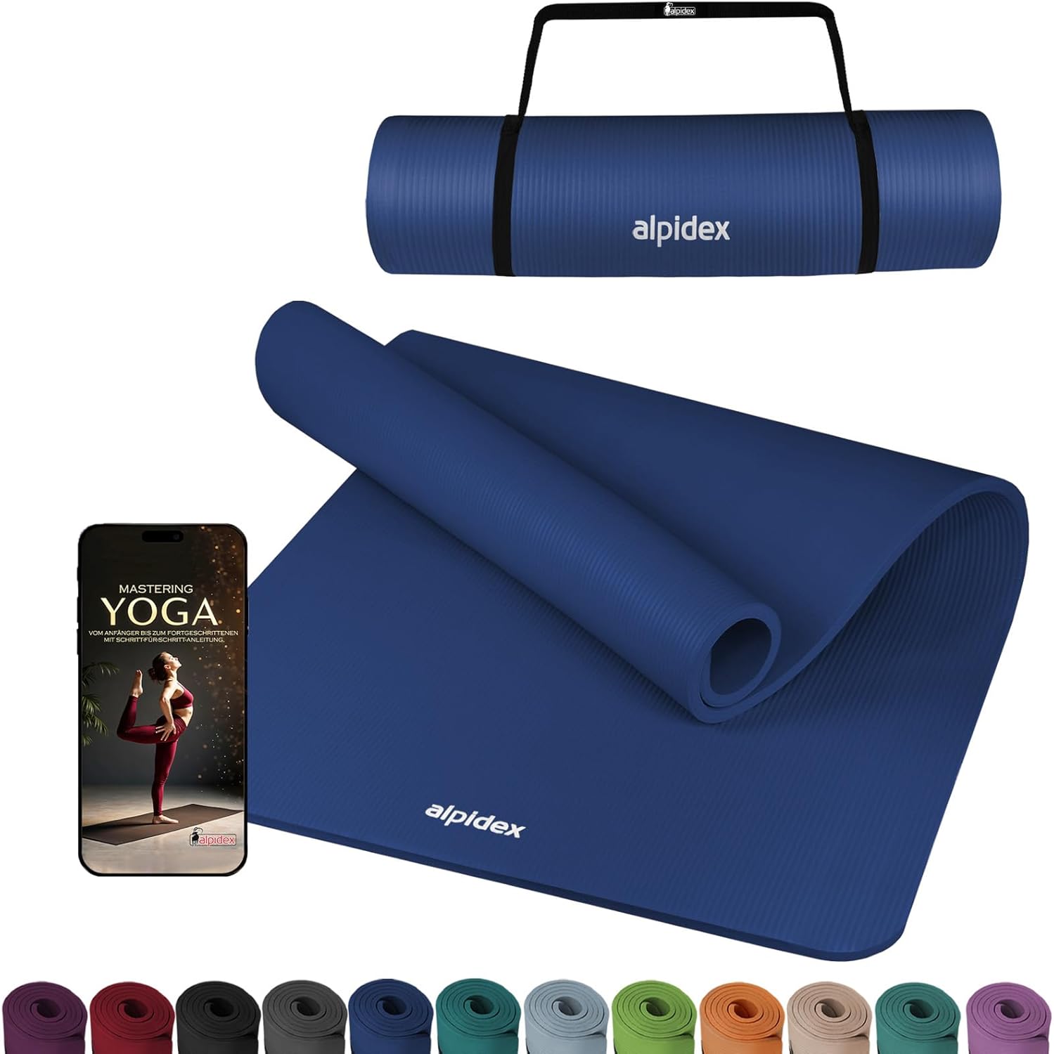 ALPIDEX Yogamatte extra dick 1,5 cm, Gymnastikmatte, 3 Größen, E-Book, rutschfest, phthalatfrei, Fitnessmatte, Gymnastik, Pilates, Sport, Physio, HIIT, Yoga, Trainingsmatte, Schlafmatte