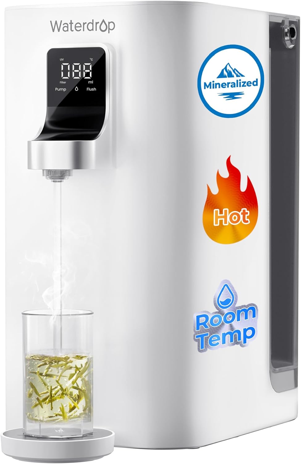 (Mineralien) Waterdrop K19 Umkehrosmose-Wasserfiltersystem für die Arbeitsplatte, sofortiger Heißwasserspender, tragbar, keine Installation erforderlich, reduziert TDS, 7-stufig mit UV, WD-K19-HG