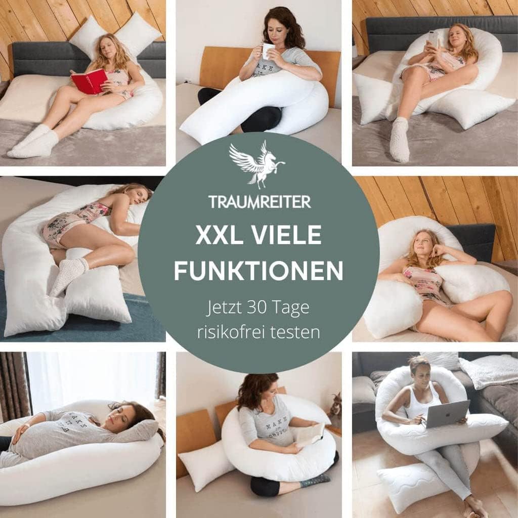 Traumreiter Jumbo Seitenschläferkissen XXL, Schwangerschaftskissen zum Schlafen, XXL Stillkissen für Seitenschläfer, Komfortkissen, U-förmiges Kissen, Körperkissen, Schlafkissen (ohne Bezug) – Bild 8