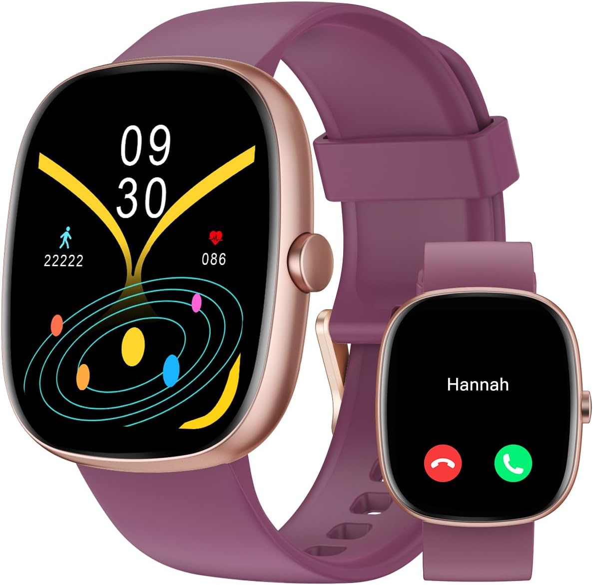 Damen Smartwatch mit Telefonfunktion, 1,85 Zoll Smartwatch mit SpO2/Herzfrequenz/Schlafmonitor/Schrittzähler 100+ Sportmodi, IP68 wasserdichte Fitnessuhr Whatsapp Notify für Android iOS Handy