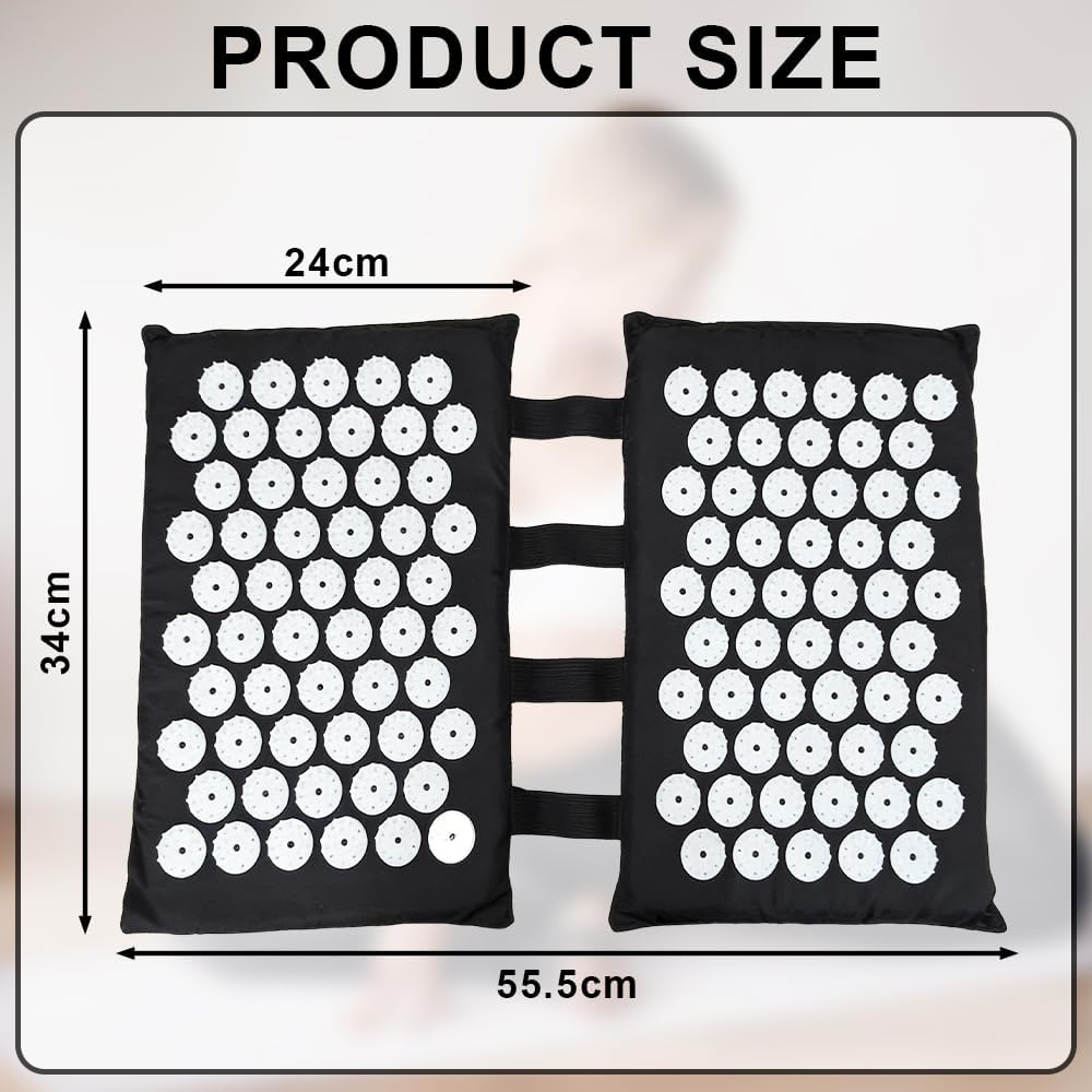 Akupressurmatte für Füße und Rücken, 2 x 33 cm, Akupunkturmatte, Schwarz, Akupressurmatte, Nagelmatte mit 110 Spitzen, Akupressur-Fußmatte, Nagelmatte für Fußakupressur, Büro oder Reisen – Bild 2