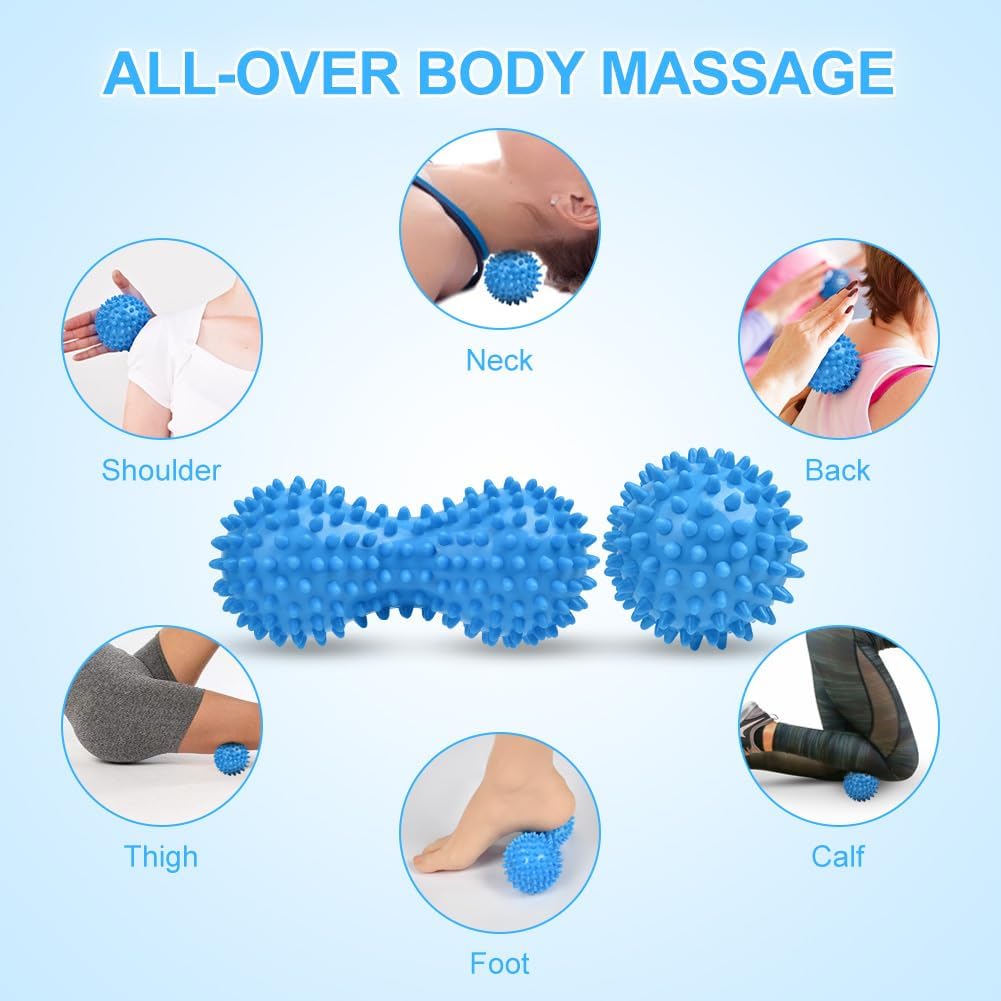 URAQT Faszienball, 2er Set kleine Igelbälle hart, Faszienmassageball mit Noppen, Massagebälle zur Behandlung von Muskelverspannungen, Igelbälle, Massageball für Füße, Rücken, Nacken, Hände (Blau) – Bild 4