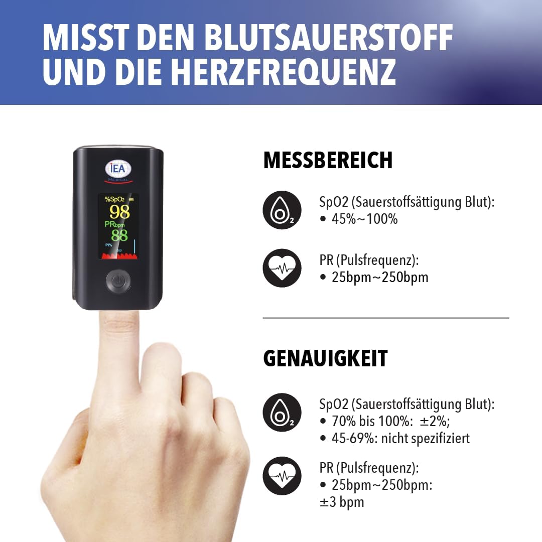 IEA Medical Bundle: Blutdruckmessgerät & Pulsoximeter, Blutdruckmessgerät, Pulsüberwachung & Sauerstoffsättigung in einem Set zur Gesundheitsüberwachung – Bild 5