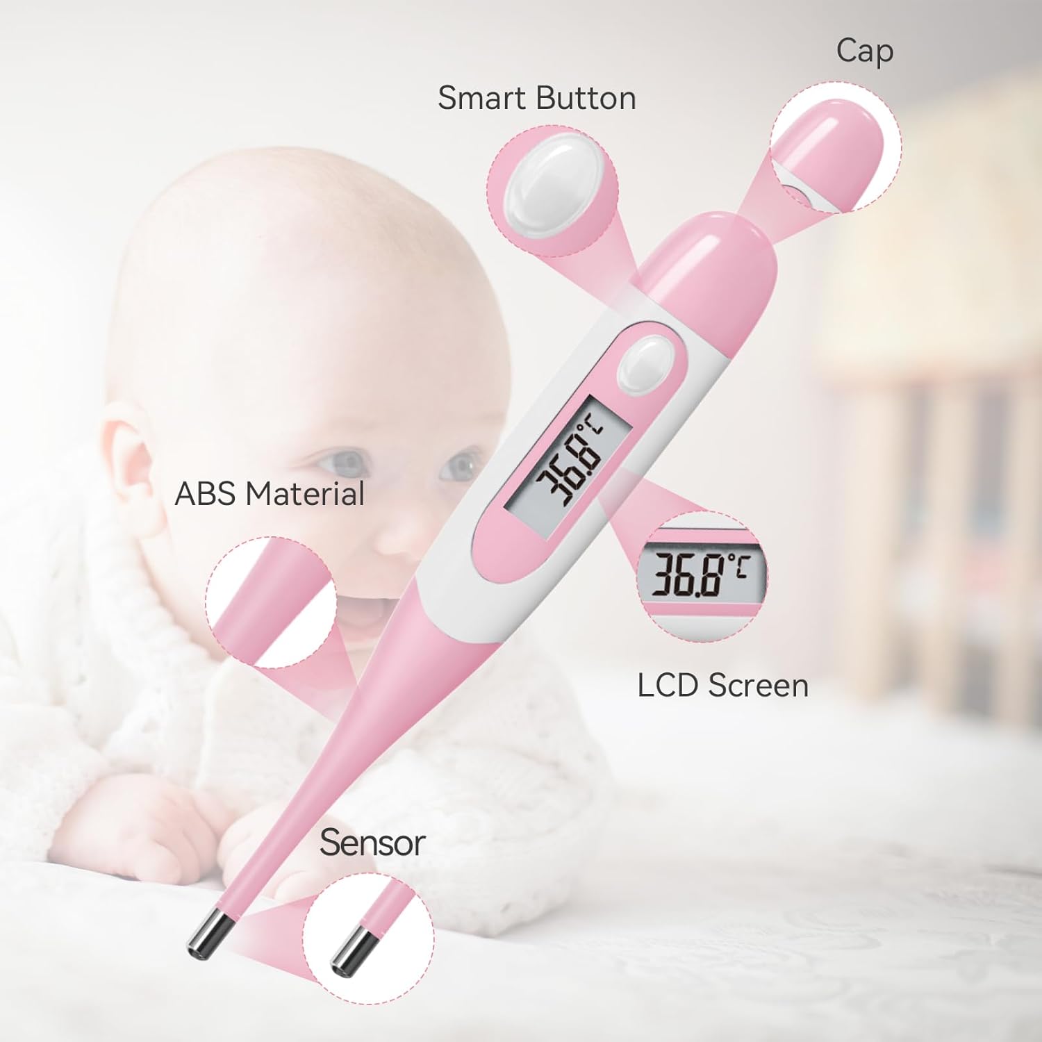 Snomd Digitales Fieberthermometer für Erwachsene und Kinder, medizinisches Thermometer mit Fieberalarm und flexibler Spitze – Bild 5
