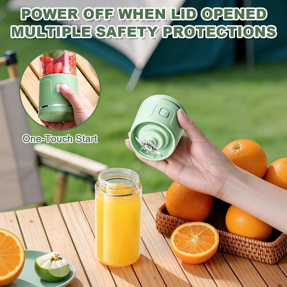 Frische Saft-Mixer-Flasche, TGKYK 450 ml tragbarer Mixer Smoothie Maker mit Bürsten, 38 Klingen, USB-Aufladung, tragbarer Entsafter für unterwegs für Säfte, Milchshakes, Smoothies (grün) – Bild 6