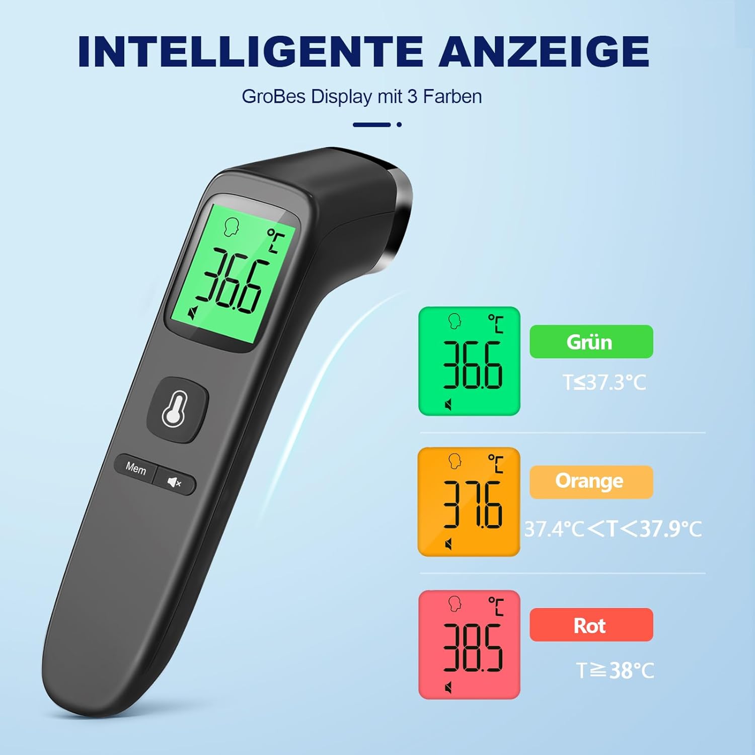 Kontaktloses Fieberthermometer, Stirnthermometer mit sofort genauen Messwerten, Fieberalarm, LCD-Display und 35 Speichersperren, digitales Infrarot-Thermometer für Kinder und Erwachsene (Tiefschwarz) – Bild 3