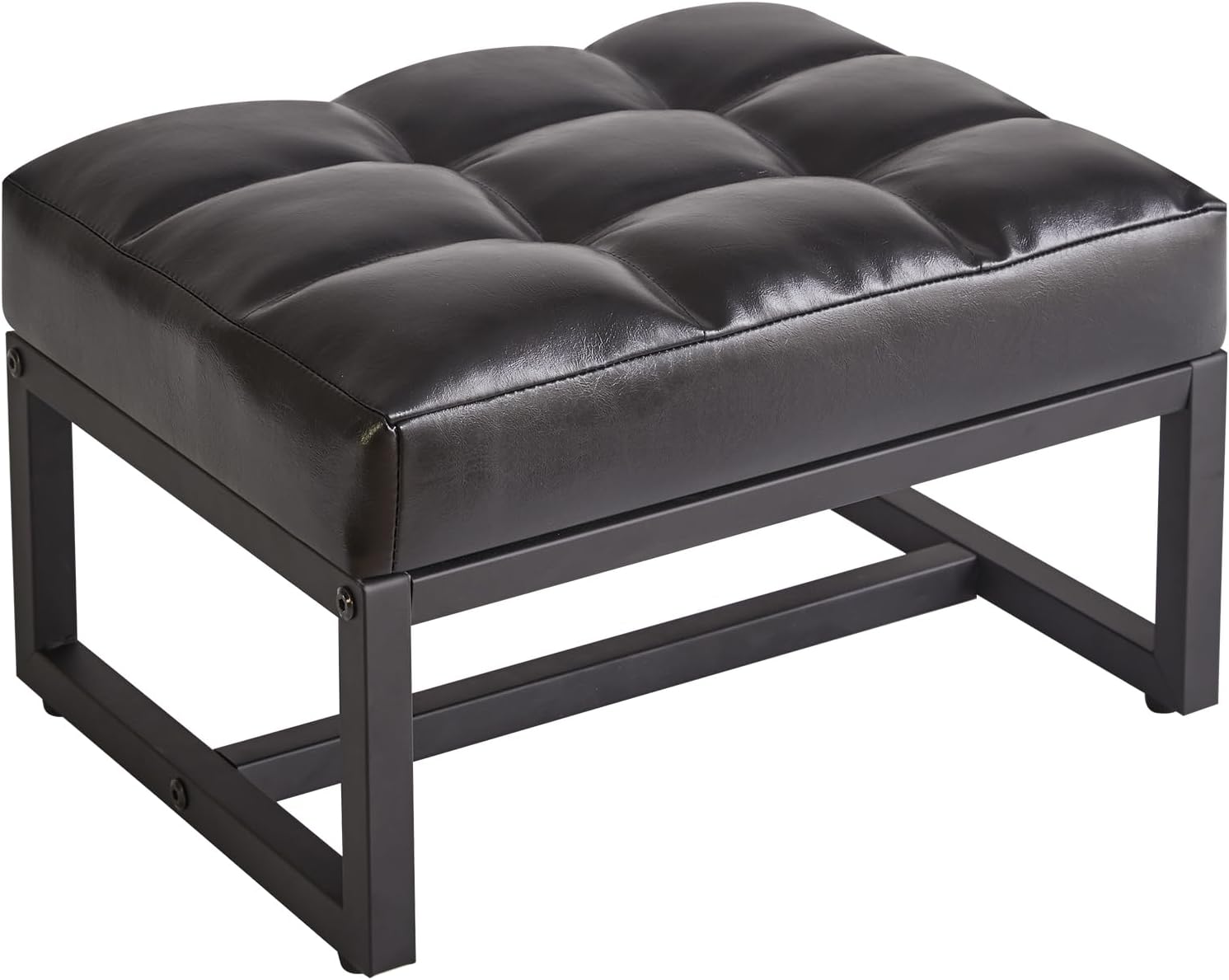 Aibiju Fußhocker, kleine osmanische Fußstütze, rechteckiger Ottoman mit stabilem Metallrahmen, Sofa-Fußstütze, zusätzliche Sitzgelegenheiten für Wohnzimmer, Eingangsbereich, Büro, Schwarz YD-JD139B