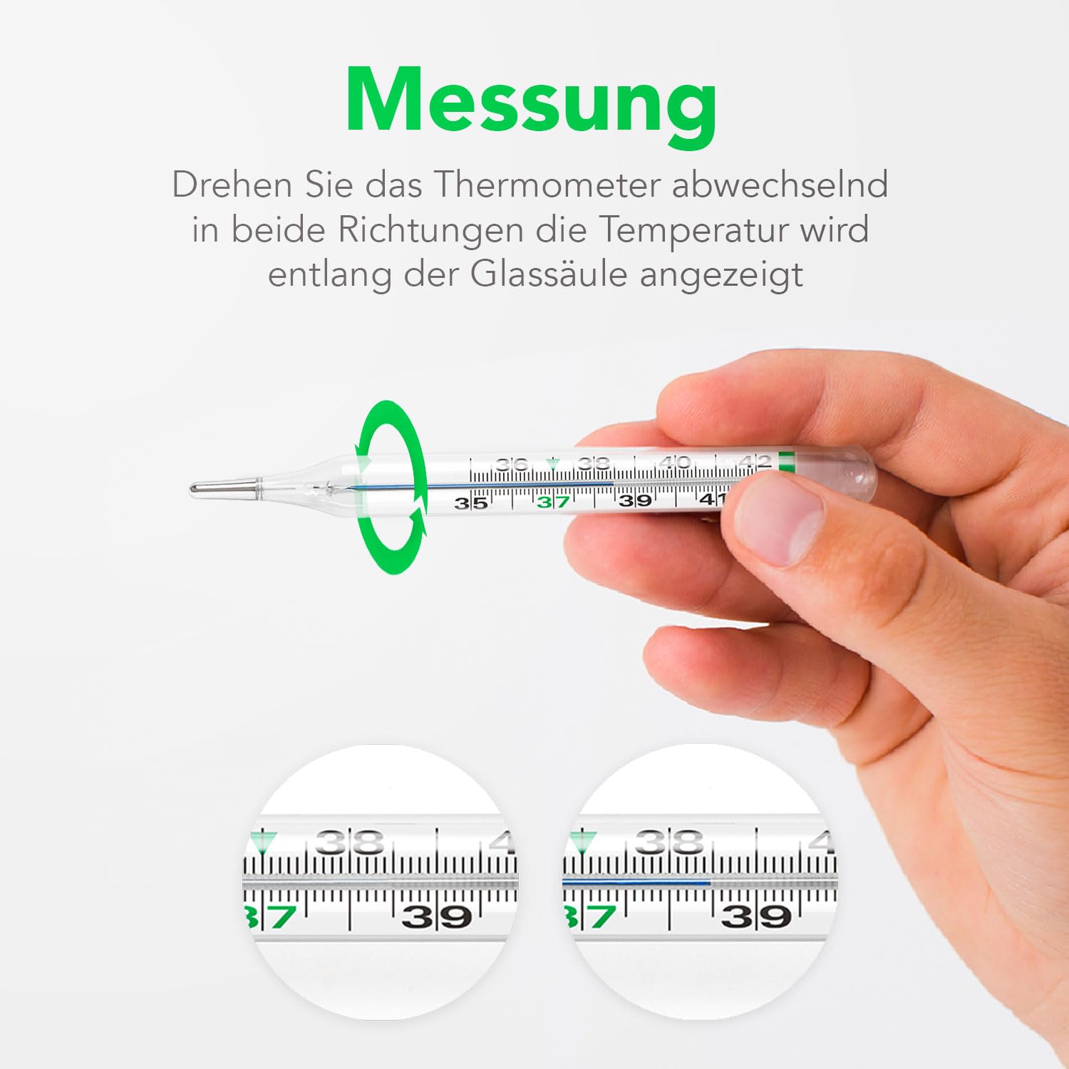 AIESI Klinisches analoges Glasthermometer ohne Quecksilber für Erwachsene und Kinder Ecotherm, mit Etui für schnelle Nullstellung, ökologisch, 24 Monate Garantie – Bild 4