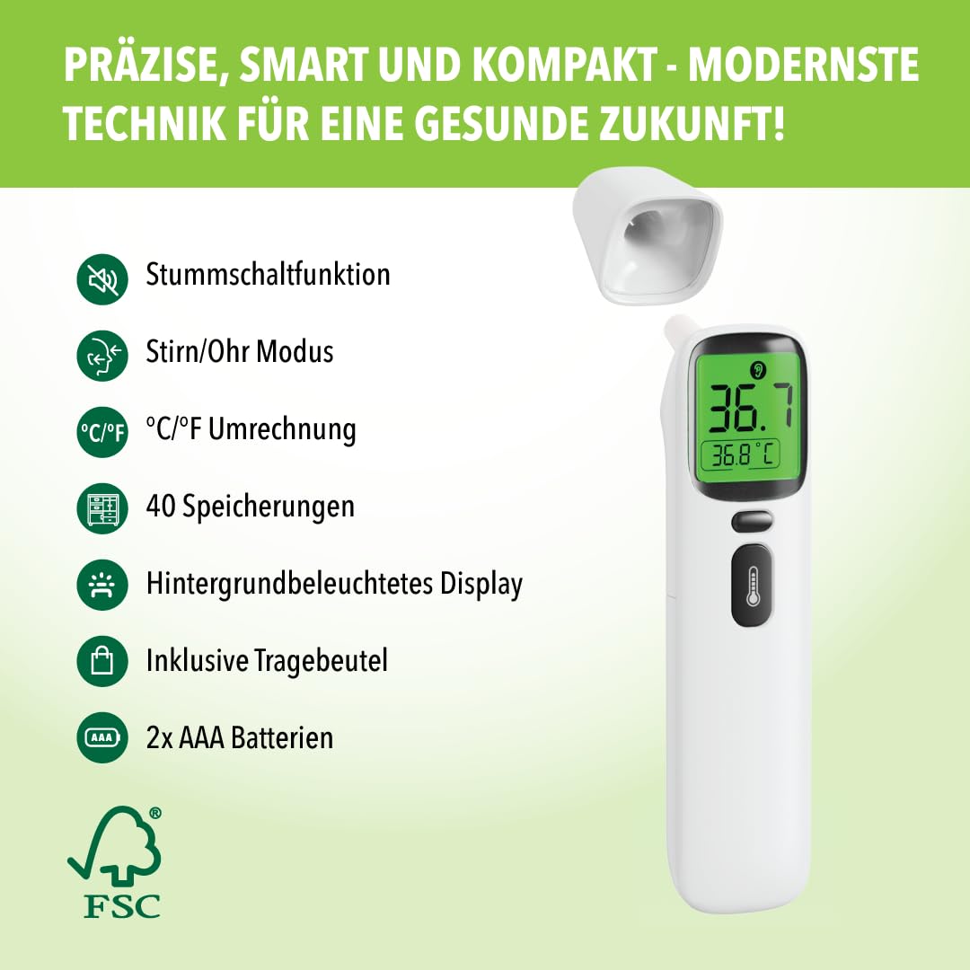 Digitales Fieberthermometer für Babys, Kinder und Erwachsene, Infrarot-Thermometer zur Fiebermessung, Fieberalarm, Stirnthermometer berührungslos, Fiebermessgerät vielseitig einsetzbar – Bild 3