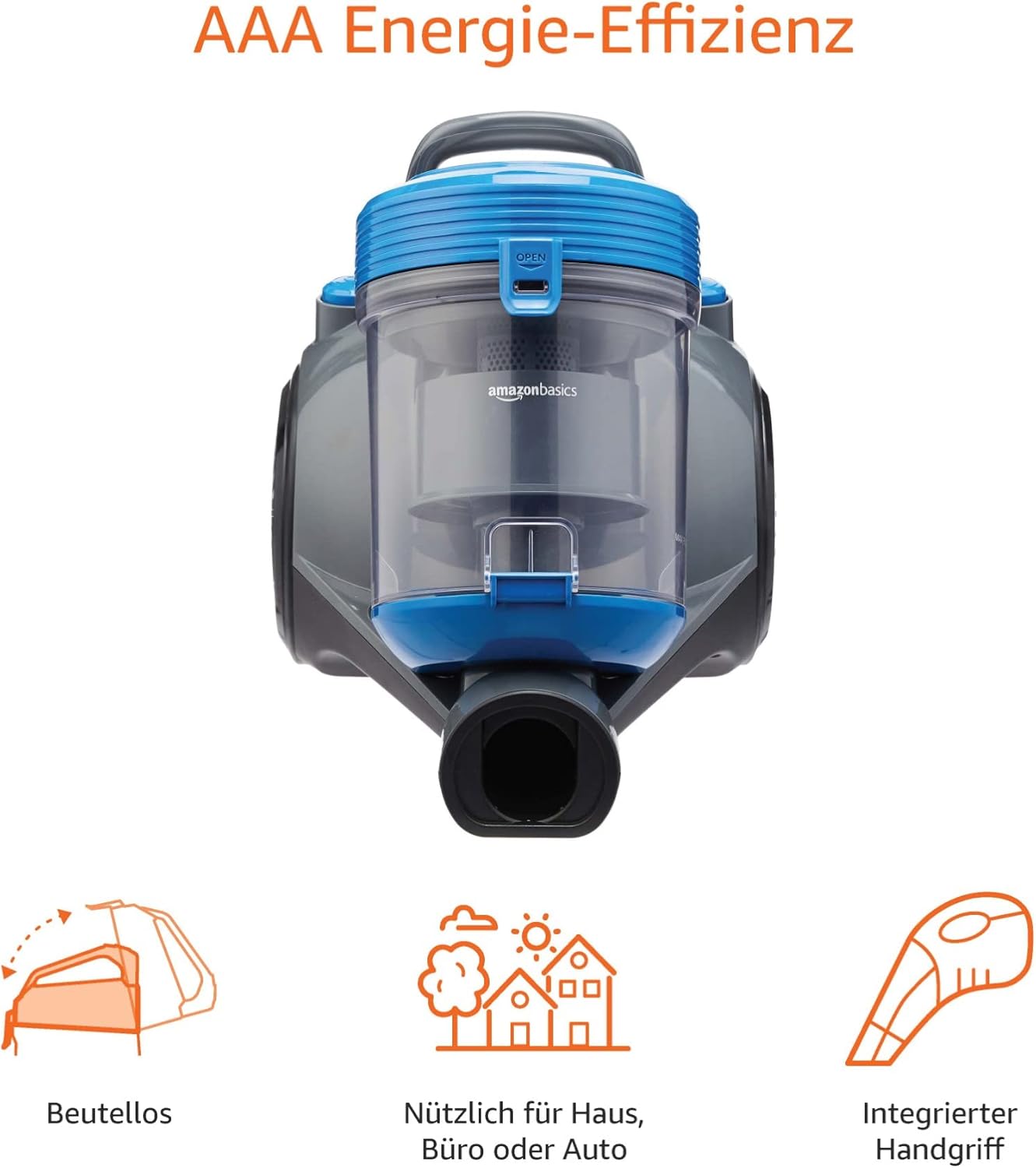 Amazon Basics – Leistungsstarker, kompakter, leichter, beutelloser Zylinderstaubsauger für Hart- und Teppichböden, HEPA-Filter, 700 W, 2,0 l, EU, Schwarz/Blau – Bild 2