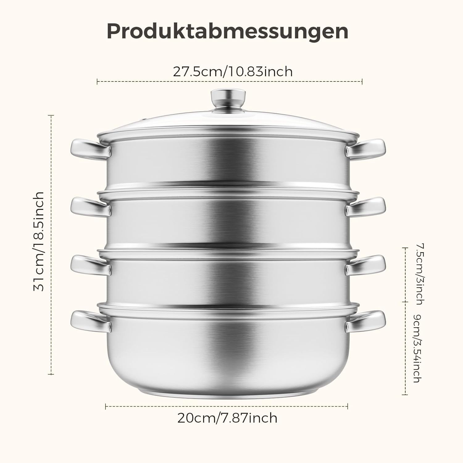 Dampfgarer zum Kochen – 28 cm Edelstahl-Dampfgarer mit Dampfeinsatz, 3/4/5-stöckiges Kochgeschirr mit Deckel zum Kochen von Gemüse, Meeresfrüchten, Suppen, Eintöpfen und Nudeln (vier) – Bild 5