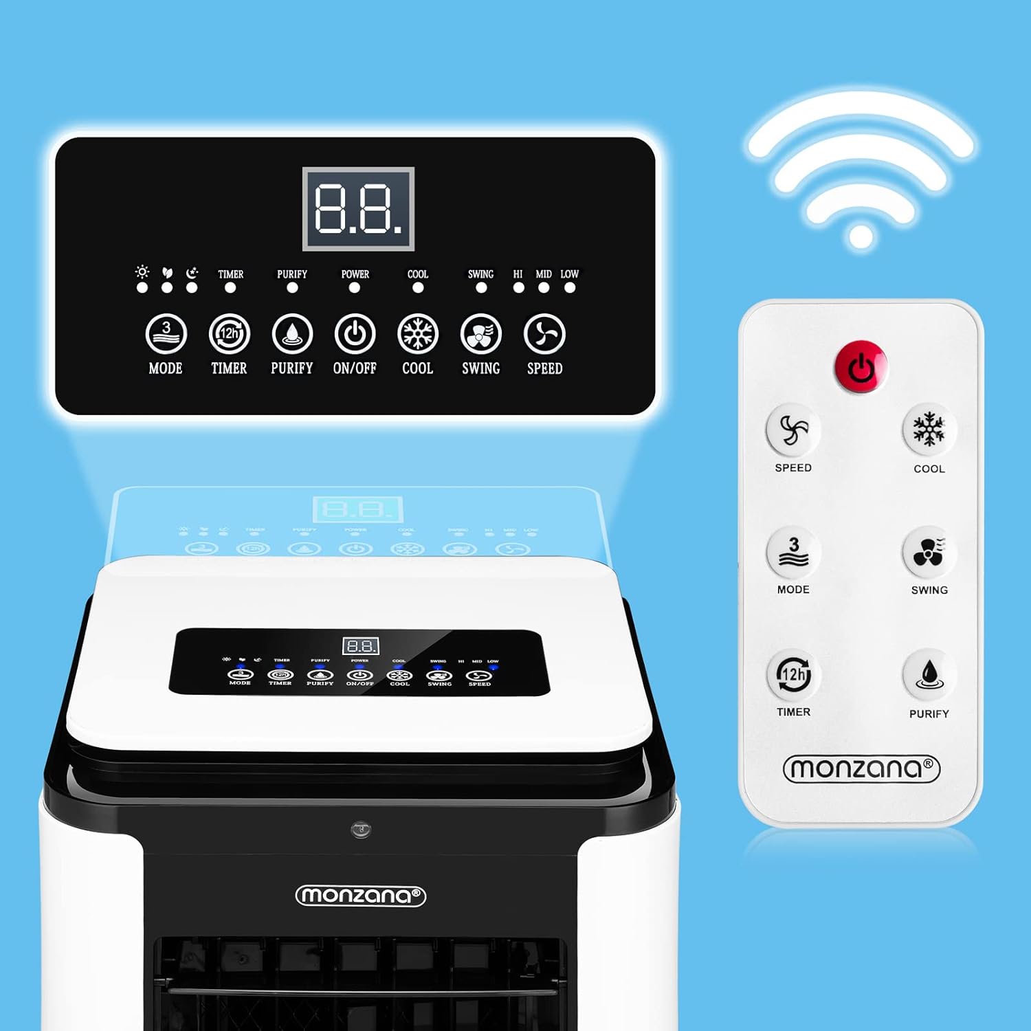 Klimaanlage 4-in-1 Fernbedienung 8L Tank Timer Mobiler Luftbefeuchter Ventilator Klimaanlage Ionisator Luftkühler – Bild 2