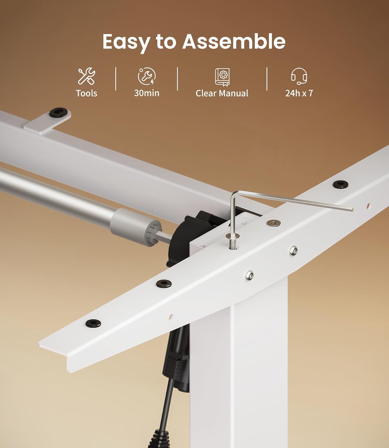MAIDeSITe T1 Pro Elektrischer Schreibtisch mit starkem Motor, Tischgestell, höhenverstellbar, 2 Beinsegmente und 4 Memory-Bedienelemente, Weiß – Bild 9