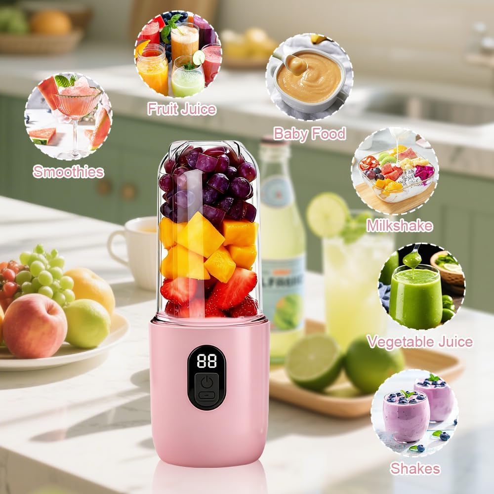 500 ml tragbarer Mixer, Smoothie-Maker mit Reisedeckel, Standmixer, Mixer, elektrischer Mini-Mixer für jede Art von Shake und Smoothie, zerkleinert Eis und Obst – Bild 5