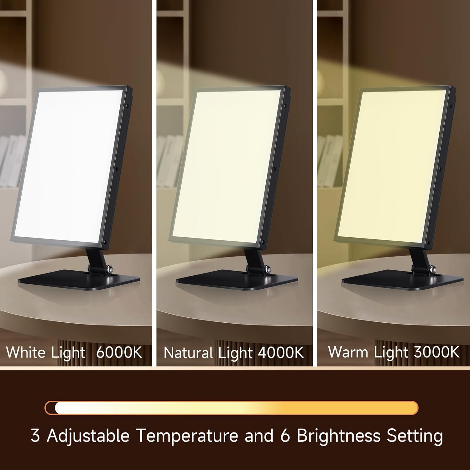 Tageslichtlampe Schreibtisch, Tageslichtlampe 10000 Lux mit 3 Farbtemperaturen, 6 Helligkeitsstufen, 10/20/30 Minuten Fernbedienung & Touch-Steuerung Tageslichtlampe (Schwarz) – Bild 2