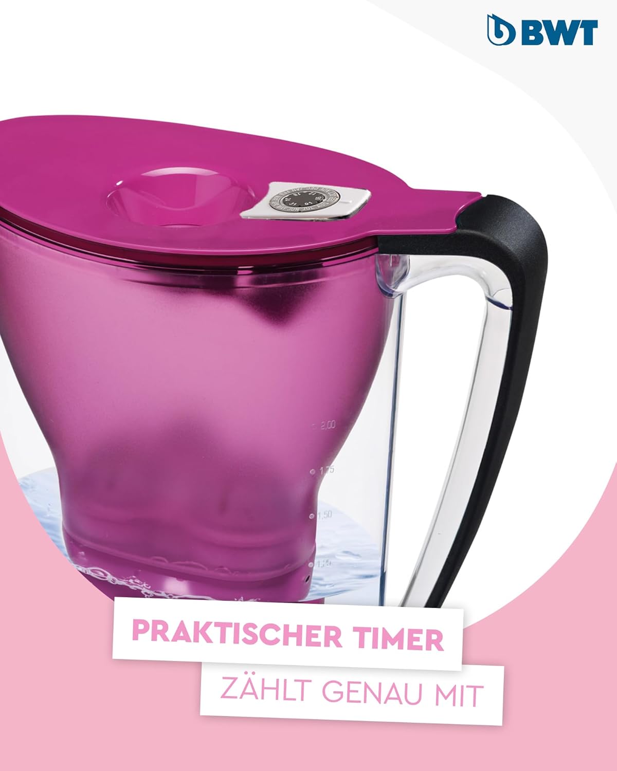 BWT Aqualizer Home Wasserfilter Aubergine inkl. 1 Magnesium-Filterkartusche, Wasserfilter Trinkwasser für Lebensmittel & Getränke, filtert Kalk, Chlor, Blei & Kupfer – Bild 7