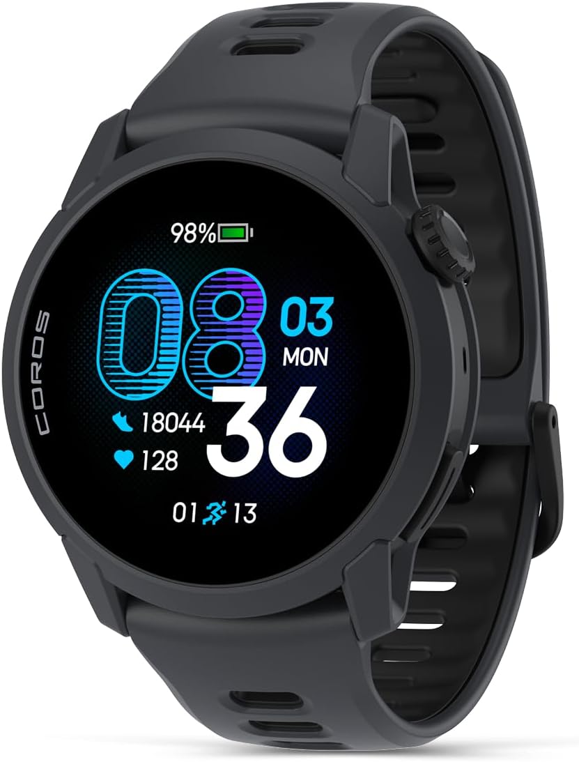 COROS Pace 4 Ultraleichte Sportuhr, 1,2 Zoll AMOLED-Touchscreen, 32 g Laufuhr, 19 Tage Nutzung, Sprachsteuerung, Trainingstools, präzises GPS, Trainingsplan, Laufen (schwarzes Silikon)