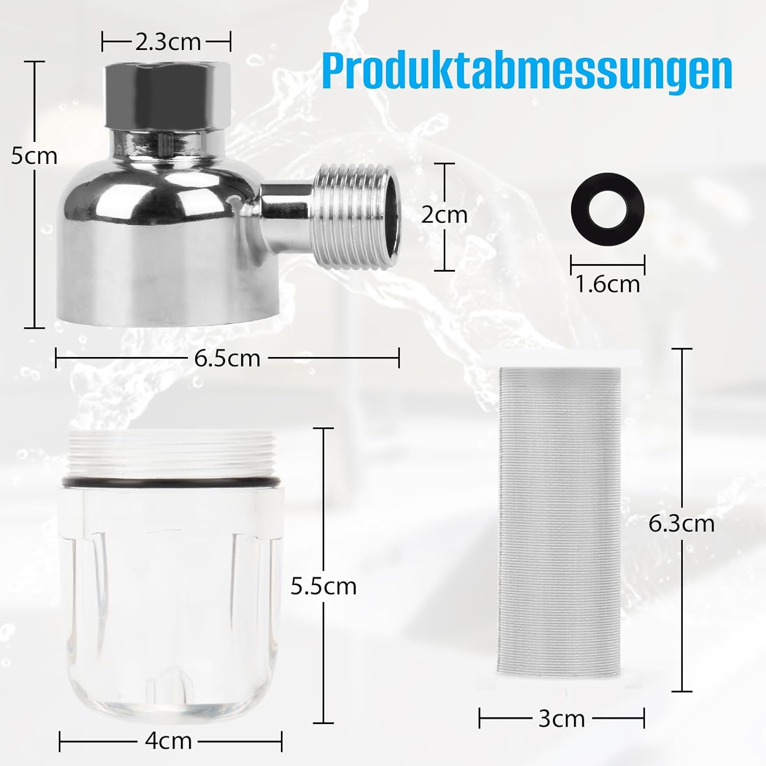 2 Stück Wasserfilter Duschwassersystem Vorfilter – Wiederverwendbarer Kalkfilter und Duschfilter mit 40 μm Edelstahl-Filterelement für Wasserhahn, Duschfilter, Warmwasserbereiter, Waschmaschine, Toilette – Bild 2