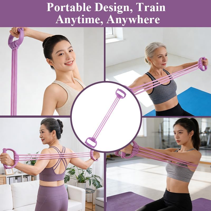 Widerstandsbänder mit ergonomischen Griffen, 58 x 11 x 3 cm, TPE-Fitnessband-Set, verstellbare elastische Bänder für Krafttraining, Muskelaufbau, Yoga und Heim-Fitnessstudio – Bild 7