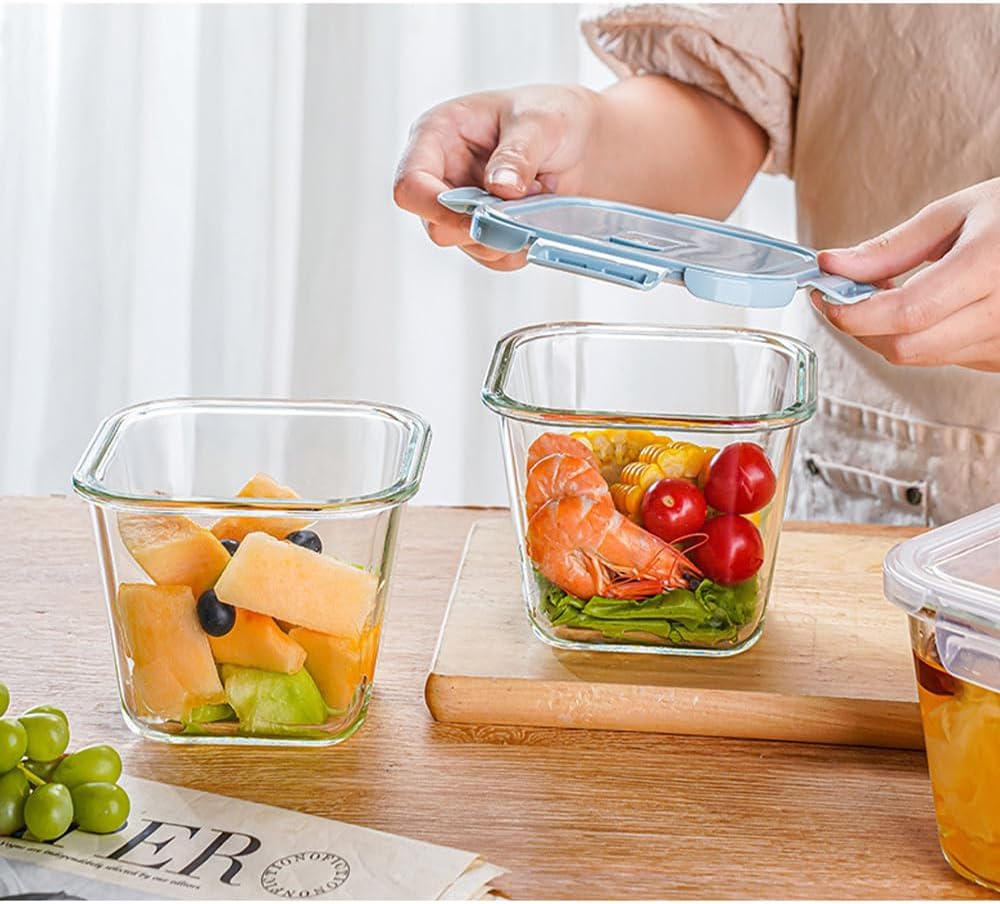 900 ml Glasbehälter mit Deckel, Vorratsgläser aus Glas mit Deckel, luftdicht. Quadratische Meal-Prep-Behälter, Mealprep-Gläser, Suppenbehälter aus Glas für Mikrowelle, Gefrierschrank und Spülmaschine – Bild 4