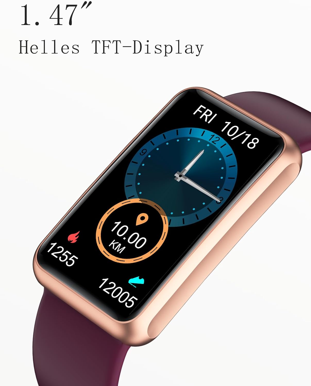 Schrittzähler-Uhr (ohne App/ohne Mobiltelefon), 1,47-Zoll-Bildschirm, einfacher Fitness-Tracker, Smartwatch mit Kalorienzähler, Schlafüberwachung, Stoppuhr, wasserdichter Timer, Gehen, Laufen, Fitnessuhr für Senioren/Männer/Frauen – Bild 9