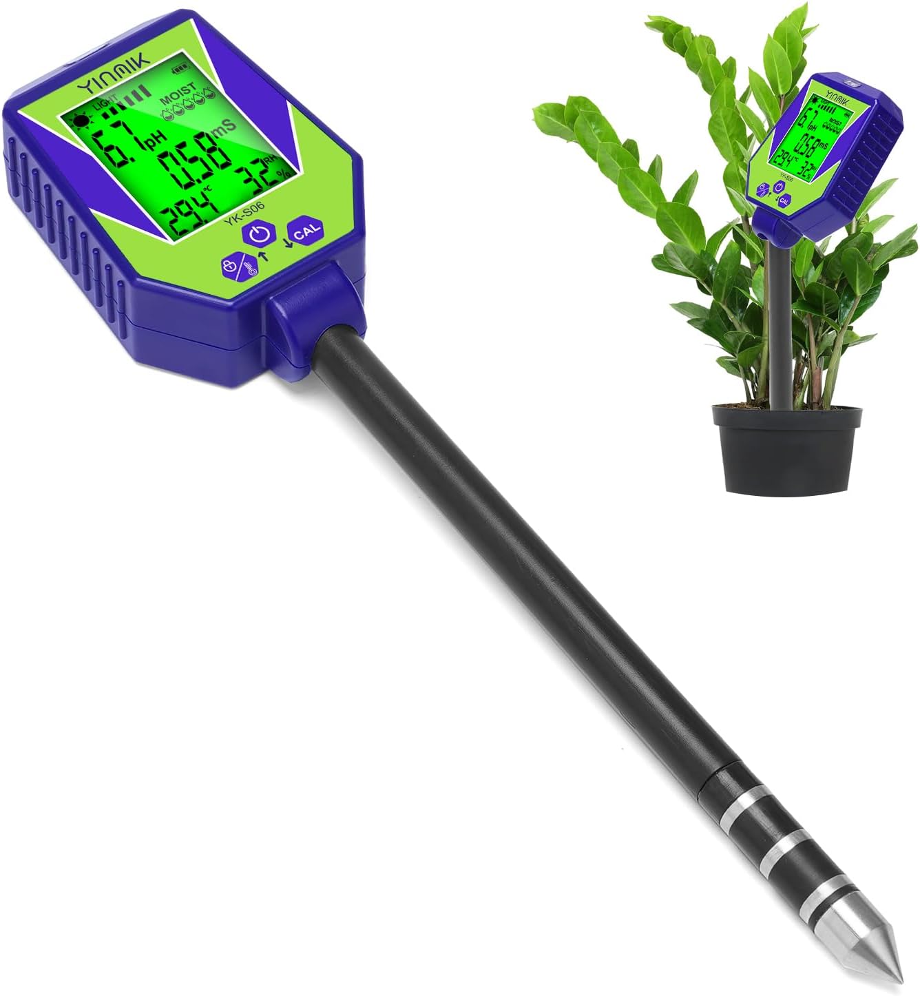 pH-Leitfähigkeitsmessgerät für Boden und Wasser, Pflanzen pH-Feuchtigkeitsmessgerät, Boden-pH-EC-Messgerät, 6-in-1-Bodentestkits für pH-Feuchtigkeit, Leitfähigkeit, Licht, Luftfeuchtigkeit, Temperatur