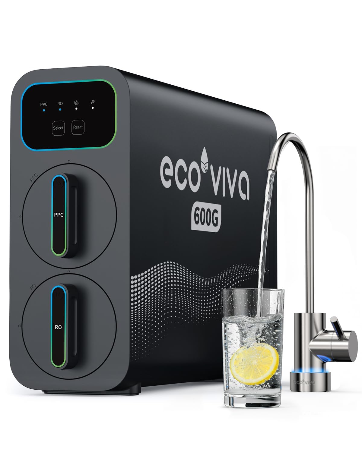 Ecoviva E6 600 GPD Osmoseanlage Trinkwasser, Untertisch-Umkehrosmoseanlage, 9-stufige Filterung RO-Osmose-Wasserfilter, reduziert TDS, 2,5:1 Sparverhältnis, ohne Tank, Schwarz