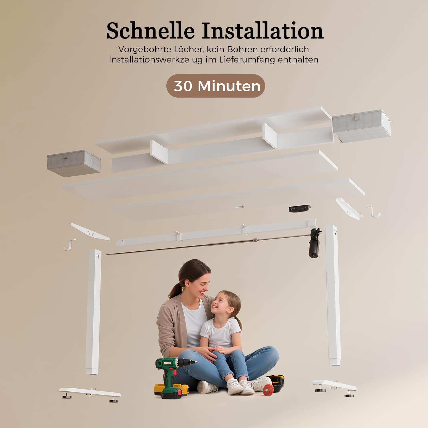 Klicelor Höhenverstellbarer Schreibtisch mit Doppelschubladen, elektrisch höhenverstellbarer Schreibtisch, Sitz-Steh-Computertisch, ergonomischer Stehschreibtisch, 100 x 60 cm, weiß – Bild 7