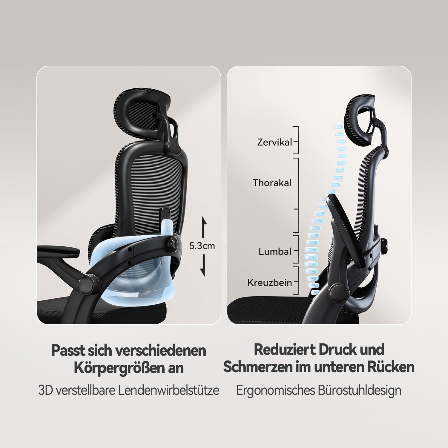 SIHOO M102C Ergonomischer Bürostuhl aus Netzstoff, Schreibtischstuhl mit hoher Rückenlehne, 3D-Armlehnen, Auf- und Ab-Lendenwirbelstütze, drehbarer Computer-Arbeitsstuhl, Schwarz – Bild 10
