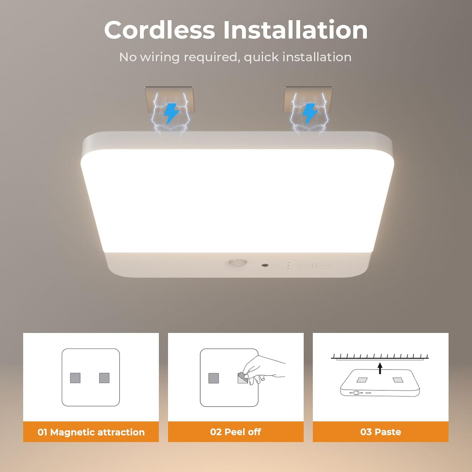 FULEN Badezimmer-Deckenleuchte mit Bewegungsmelder, kabellose LED-Deckenleuchte, dimmbar mit Akku, wiederaufladbar, 3 Farbtemperaturen, Fernbedienung mit Timer, Lampe Decke für Flur, Keller, Treppenhaus – Bild 7