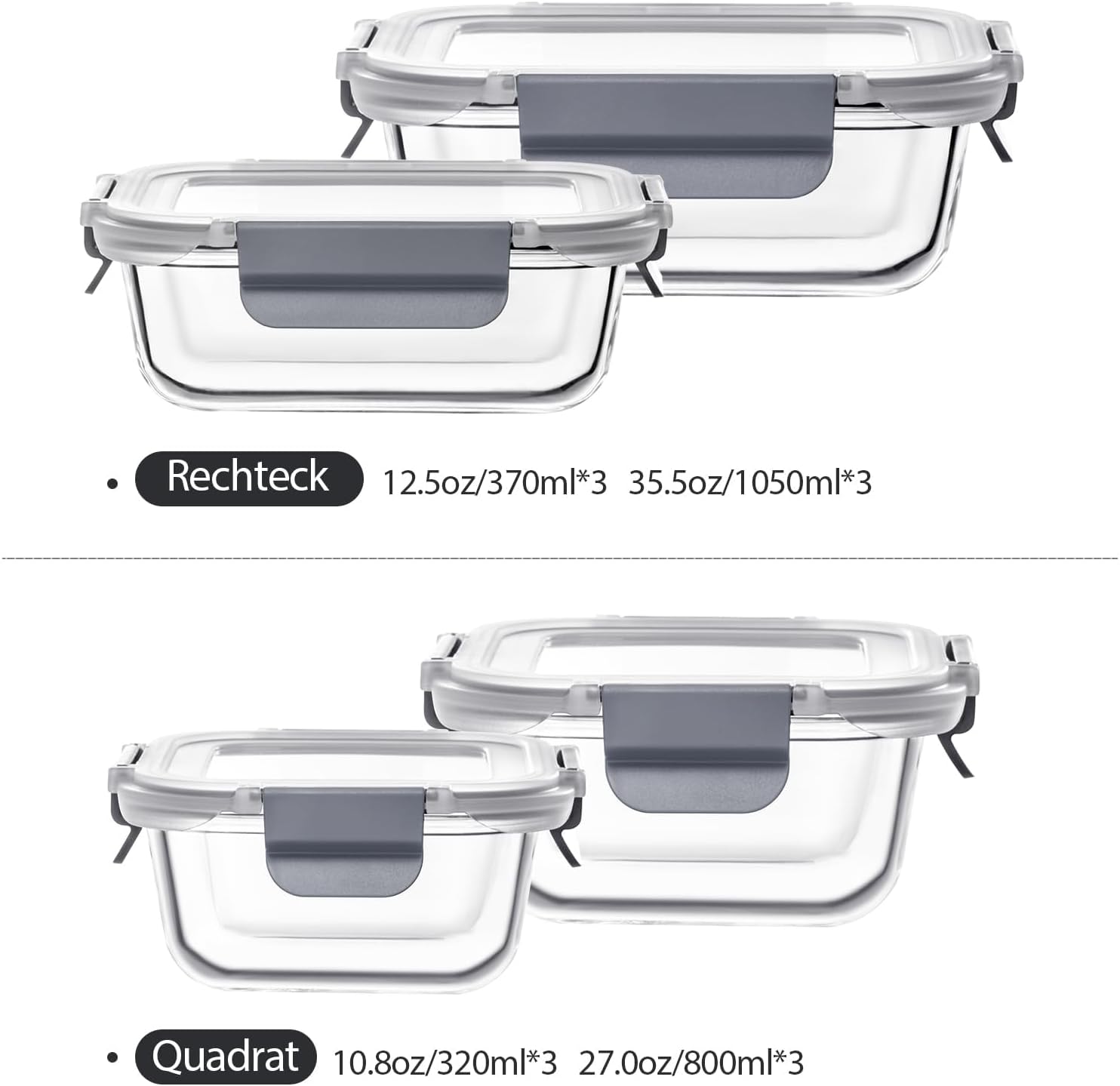 GENICOOK Set mit 24 Frischhaltedosen aus Glas mit Deckel – Vorratsgläser für Lebensmittel, Meal-Prep-Boxen, Vorratsbehälter, luftdichte Lebensmittelbehälter für die Küche – Bild 2